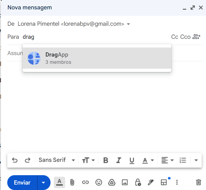 nova mensagem emails em grupo