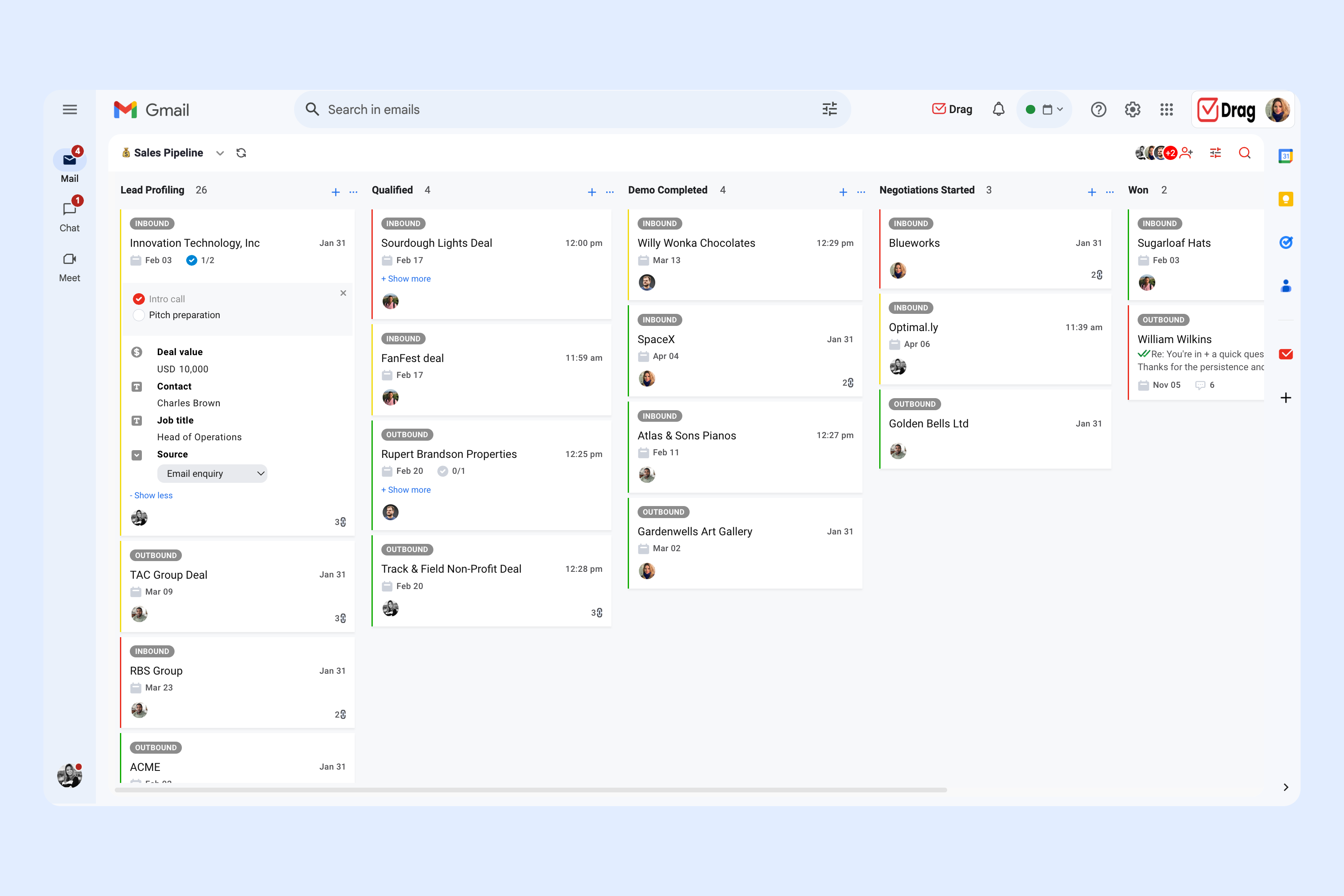 kanban caixa de entrada