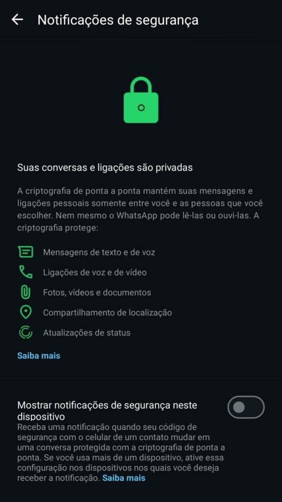 whatsapp clonado notificações de segurança